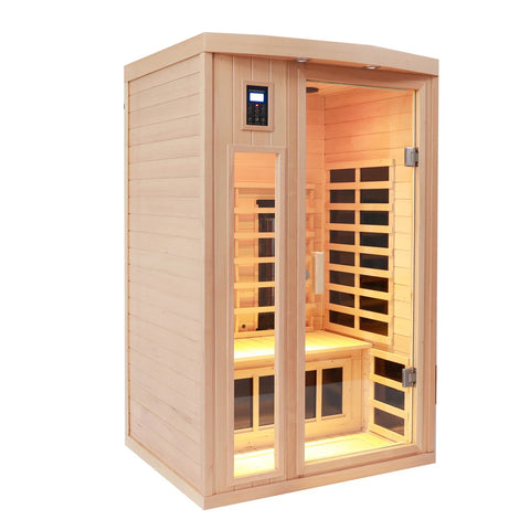 Two-Person Hemlock Far-Infrared Heating Sauna With Reading Lights + Colored Lights + Bluetooth + External Lights