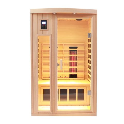 Two-Person Hemlock Far-Infrared Heating Sauna With Reading Lights + Colored Lights + Bluetooth + External Lights