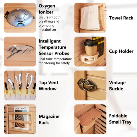 2024 New 2 People Far Infrared Wooden Sauna Room with Free Red Light Therapy for Home