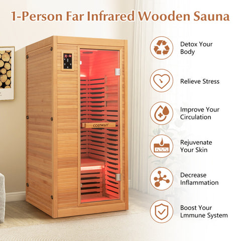 Far Infrared Wooden Sauna Room with Bluetooth Speakers and Oxygen Ionizer for 1-2 person