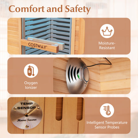 Far Infrared Wooden Sauna Room with Bluetooth Speakers and Oxygen Ionizer for 1-2 person