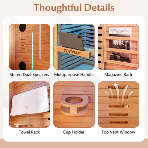 Far Infrared Wooden Sauna Room with Bluetooth Speakers and Oxygen Ionizer for 1-2 person