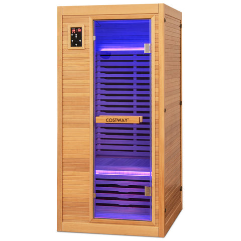 Far Infrared Wooden Sauna Room with Bluetooth Speakers and Oxygen Ionizer for 1-2 person