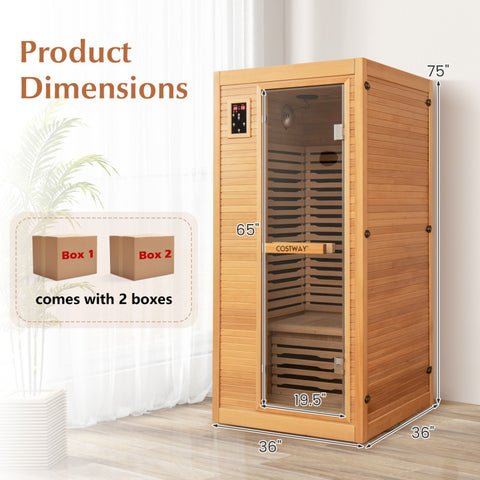 Far Infrared Wooden Sauna Room with Bluetooth Speakers and Oxygen Ionizer for 1-2 person