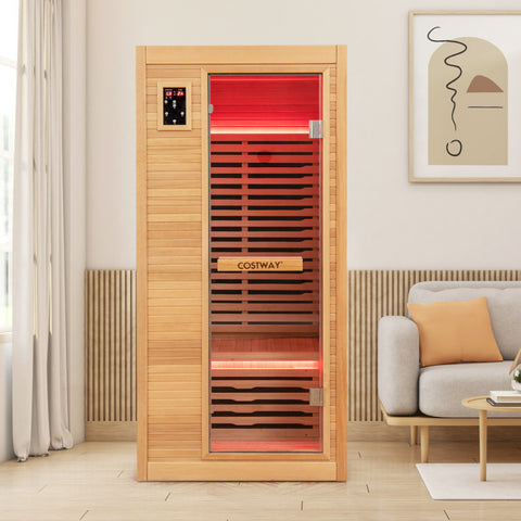 Far Infrared Wooden Sauna Room with Bluetooth Speakers and Oxygen Ionizer for 1-2 person