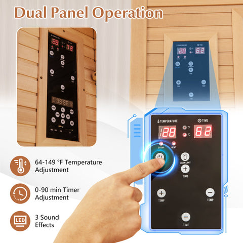 Far Infrared Wooden Sauna Room with Bluetooth Speakers and Oxygen Ionizer for 1-2 person