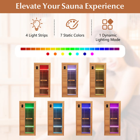 Far Infrared Wooden Sauna Room with Bluetooth Speakers and Oxygen Ionizer for 1-2 person