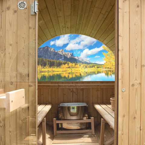 4-Person Outdoor Barrel Sauna with View Window,Electric Heater,Sauna Starter Kit