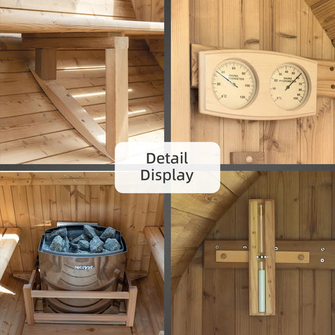 4-Person Outdoor Barrel Sauna with View Window,Electric Heater,Sauna Starter Kit