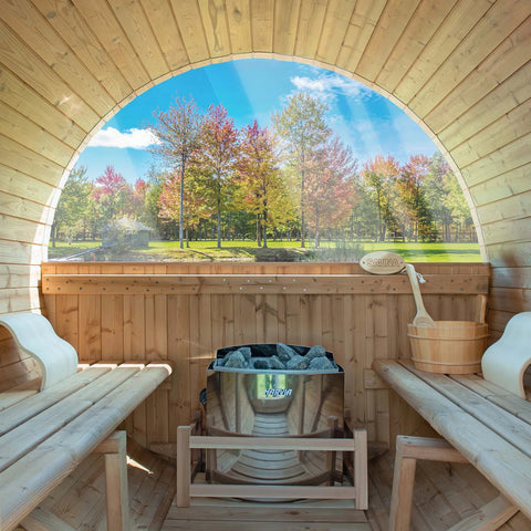 4-Person Outdoor Barrel Sauna with View Window,Electric Heater,Sauna Starter Kit