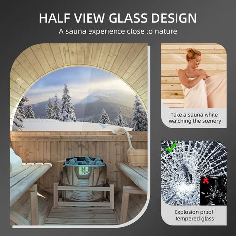 4-Person Outdoor Barrel Sauna with View Window,Electric Heater,Sauna Starter Kit